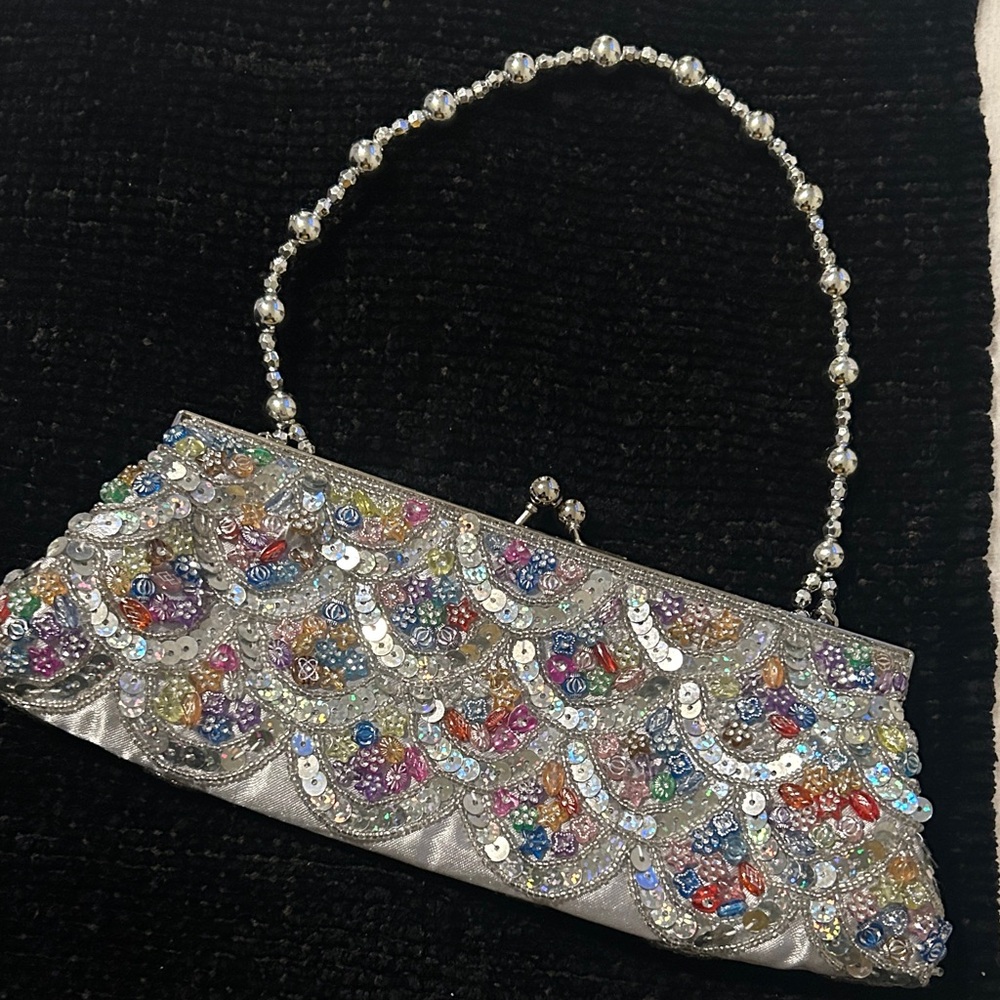 Source Unknown Silver Multicolor Beaded Clutch - image 2